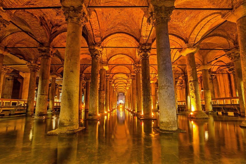 See underground world at Basilica Cistern
