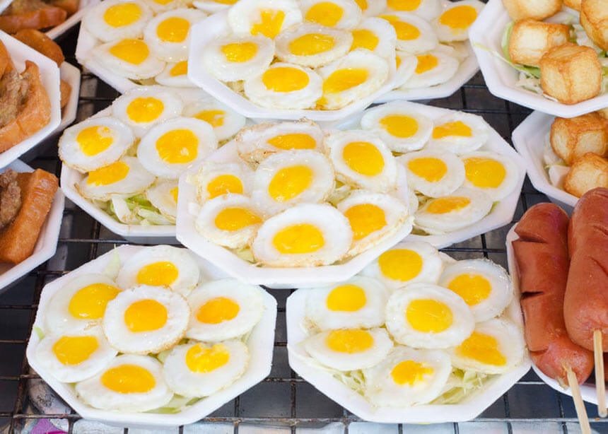 Khanom Krok Khai Nok Krata (Fried Quail Eggs)